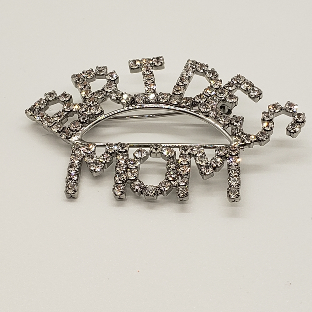 Brides Mom Silver Rhinestone Brooch Pin